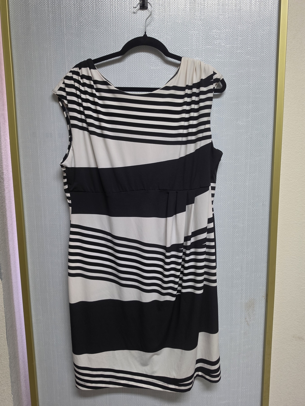 Bisou Bisou Black and White Striped Midi Dress